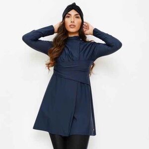 NWT Lyra Modest Swimwear Navy Long Bathing Suit Dress + Black One Piece Suit XS